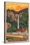 Multnomah Falls View with Train, c.2009-Lantern Press-Stretched Canvas