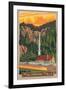 Multnomah Falls View with Train, c.2009-Lantern Press-Framed Art Print