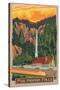 Multnomah Falls View with Train, c.2009-Lantern Press-Stretched Canvas