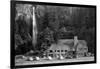 Multnomah Lodge and Falls Photograph - Columbia River, OR-Lantern Press-Framed Art Print