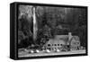 Multnomah Lodge and Falls Photograph - Columbia River, OR-Lantern Press-Framed Stretched Canvas