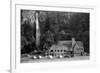 Multnomah Lodge and Falls Photograph - Columbia River, OR-Lantern Press-Framed Art Print