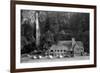 Multnomah Lodge and Falls Photograph - Columbia River, OR-Lantern Press-Framed Art Print