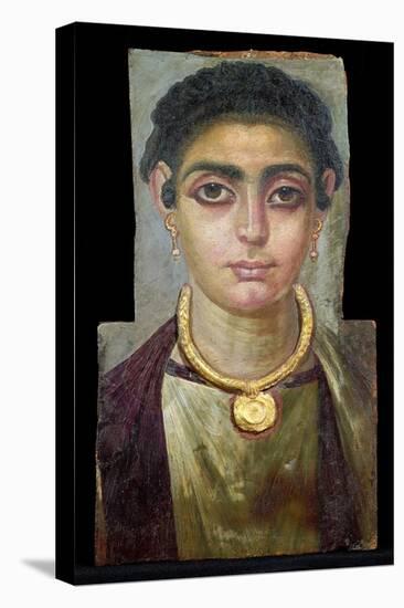 Mummy Portrait: Head of a Woman, Egyptian, 130-160 Ad (Encaustic with Gilded Stucco on Wood)-null-Stretched Canvas