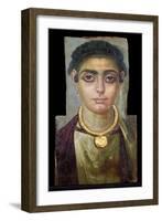 Mummy Portrait: Head of a Woman, Egyptian, 130-160 Ad (Encaustic with Gilded Stucco on Wood)-null-Framed Giclee Print