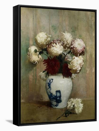 Mums in an Oriental Vase-Emil Carlsen-Framed Stretched Canvas