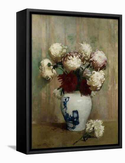 Mums in an Oriental Vase-Emil Carlsen-Framed Stretched Canvas