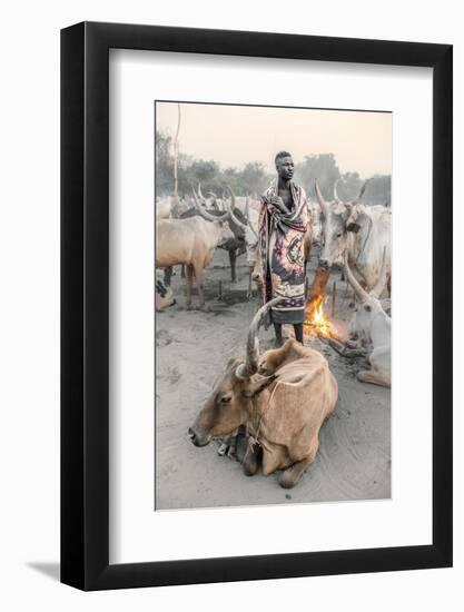 Mundari Herder at Dawn-Trevor Cole-Framed Photographic Print