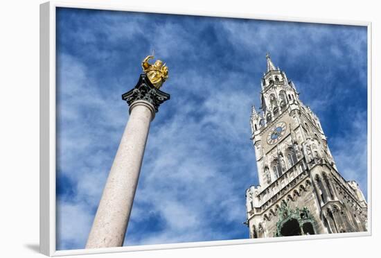 Munich, Bavaria, Germany, Mariens?ule (Column) with Town Hall Tower-Bernd Wittelsbach-Framed Photographic Print