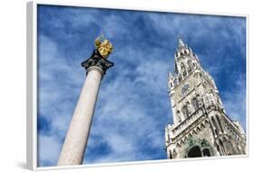 Munich, Bavaria, Germany, Mariens?ule (Column) with Town Hall Tower-Bernd Wittelsbach-Framed Photographic Print