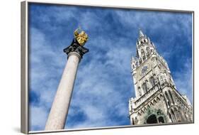 Munich, Bavaria, Germany, Mariens?ule (Column) with Town Hall Tower-Bernd Wittelsbach-Framed Photographic Print