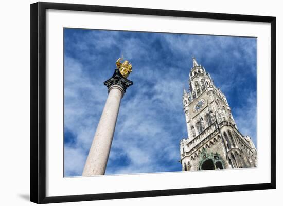 Munich, Bavaria, Germany, Mariens?ule (Column) with Town Hall Tower-Bernd Wittelsbach-Framed Photographic Print