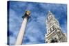Munich, Bavaria, Germany, Mariens?ule (Column) with Town Hall Tower-Bernd Wittelsbach-Stretched Canvas