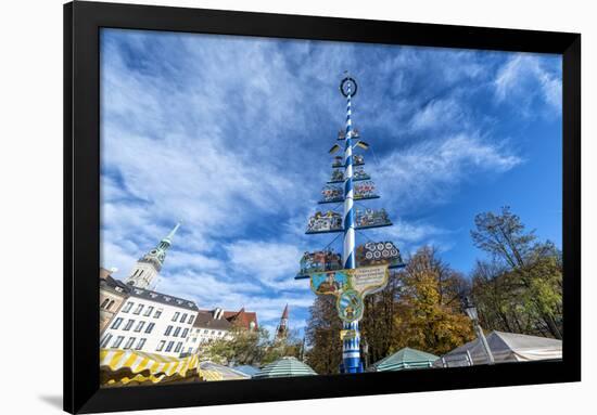 Munich, Bavaria, Germany, Maypole at the Viktualienmarkt (Food Market) in Autumn-Bernd Wittelsbach-Framed Photographic Print