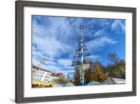 Munich, Bavaria, Germany, Maypole at the Viktualienmarkt (Food Market) in Autumn-Bernd Wittelsbach-Framed Photographic Print