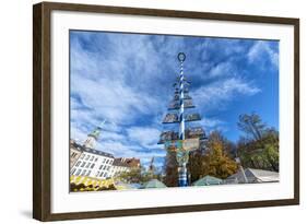 Munich, Bavaria, Germany, Maypole at the Viktualienmarkt (Food Market) in Autumn-Bernd Wittelsbach-Framed Photographic Print