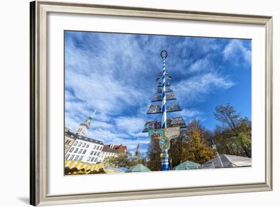 Munich, Bavaria, Germany, Maypole at the Viktualienmarkt (Food Market) in Autumn-Bernd Wittelsbach-Framed Photographic Print