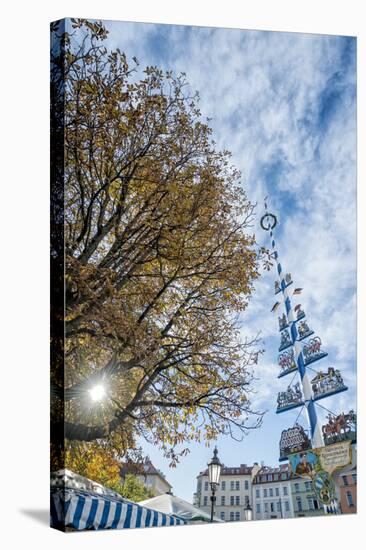 Munich, Bavaria, Germany, Maypole at the Viktualienmarkt (Food Market-Bernd Wittelsbach-Stretched Canvas