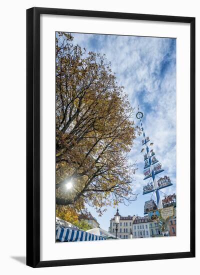 Munich, Bavaria, Germany, Maypole at the Viktualienmarkt (Food Market-Bernd Wittelsbach-Framed Photographic Print