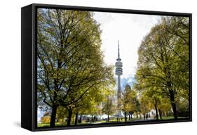 Munich, Bavaria, Germany, View from the Olympiapark to the Communication Tower-Bernd Wittelsbach-Framed Stretched Canvas
