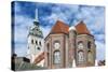 Munich, Bavaria, Germany, View to St. Peter's Church from the Viktualienmarkt (Food Market)-Bernd Wittelsbach-Stretched Canvas