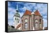 Munich, Bavaria, Germany, View to St. Peter's Church from the Viktualienmarkt (Food Market)-Bernd Wittelsbach-Framed Stretched Canvas