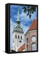 Munich, Bavaria, Germany, View to St. Peter's Church from the Viktualienmarkt (Food Market)-Bernd Wittelsbach-Framed Stretched Canvas