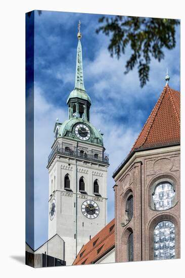 Munich, Bavaria, Germany, View to St. Peter's Church from the Viktualienmarkt (Food Market)-Bernd Wittelsbach-Stretched Canvas