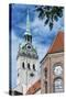 Munich, Bavaria, Germany, View to St. Peter's Church from the Viktualienmarkt (Food Market)-Bernd Wittelsbach-Stretched Canvas