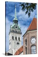 Munich, Bavaria, Germany, View to St. Peter's Church from the Viktualienmarkt (Food Market)-Bernd Wittelsbach-Stretched Canvas