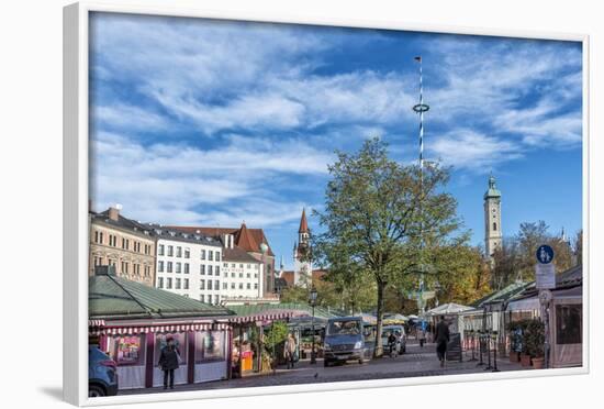 Munich, Bavaria, Germany, Viktualienmarkt (Food Market) with Maypole-Bernd Wittelsbach-Framed Photographic Print