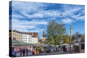 Munich, Bavaria, Germany, Viktualienmarkt (Food Market) with Maypole-Bernd Wittelsbach-Stretched Canvas