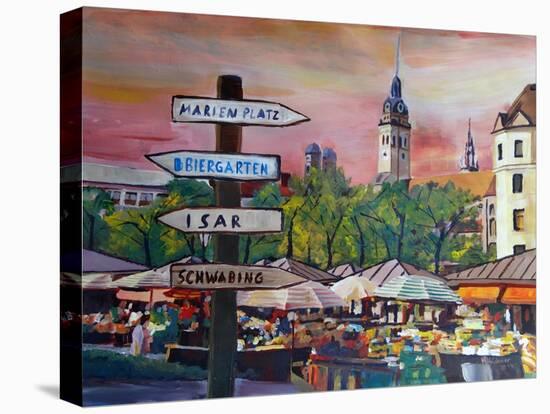 Munich Bavaria Viktualienmarkt with Signposts-Markus Bleichner-Stretched Canvas