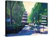 Munich Chinese Tower Beergarden with Signpost-Markus Bleichner-Stretched Canvas