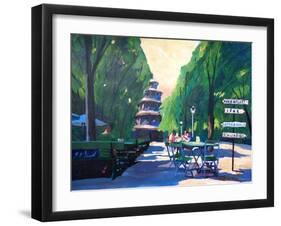 Munich Chinese Tower Beergarden with Signpost-Markus Bleichner-Framed Art Print