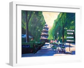 Munich Chinese Tower Beergarden with Signpost-Markus Bleichner-Framed Art Print