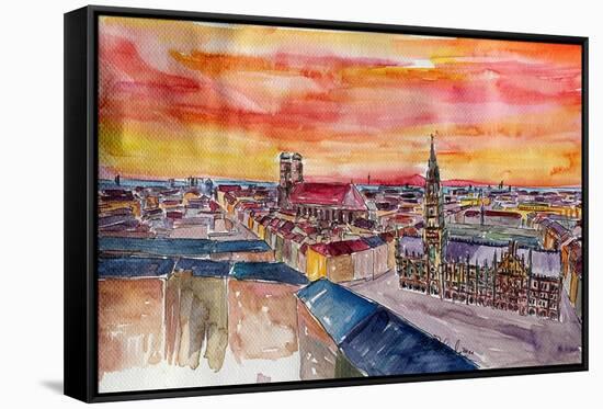 Munich City Center View From St Peter-Markus Bleichner-Framed Stretched Canvas