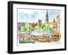 Munich Market Scene with Trees and Church-Markus Bleichner-Framed Art Print