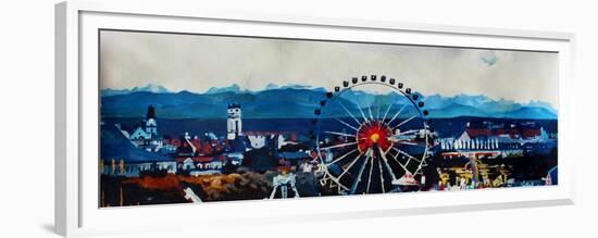 Munich Oktoberfest Panorama with Alps and Giant Wheel-Markus Bleichner-Framed Premium Giclee Print