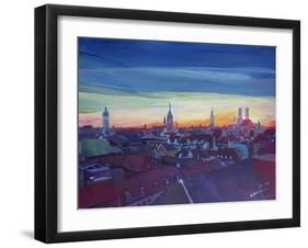 Munich Rooftop View At Sunset-Markus Bleichner-Framed Art Print