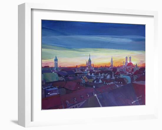 Munich Rooftop View At Sunset-Markus Bleichner-Framed Art Print