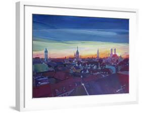 Munich Rooftop View At Sunset-Markus Bleichner-Framed Art Print