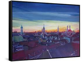 Munich Rooftop View At Sunset-Markus Bleichner-Framed Stretched Canvas