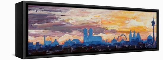 Munich Skyline at Dusk with Alps-Markus Bleichner-Framed Stretched Canvas