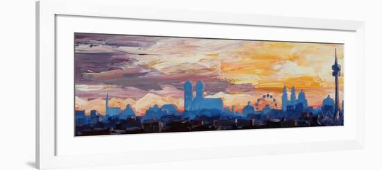 Munich Skyline at Dusk with Alps-Markus Bleichner-Framed Art Print