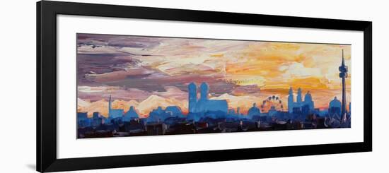 Munich Skyline at Dusk with Alps-Markus Bleichner-Framed Art Print