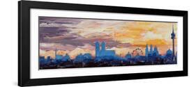 Munich Skyline at Dusk with Alps-Markus Bleichner-Framed Art Print