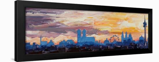Munich Skyline at Dusk with Alps-Markus Bleichner-Framed Art Print