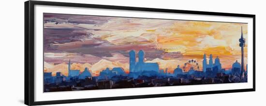 Munich Skyline at Dusk with Alps-Markus Bleichner-Framed Premium Giclee Print