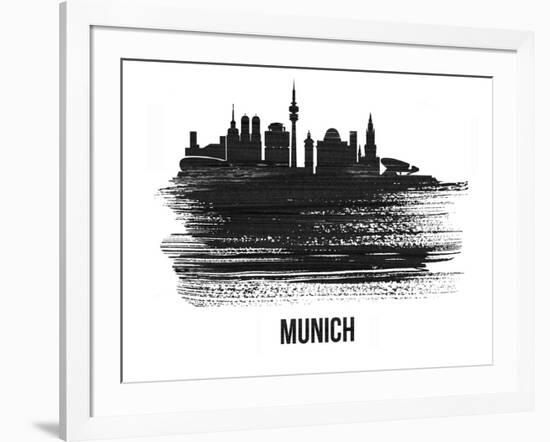 Munich Skyline Brush Stroke - Black II-NaxArt-Framed Art Print